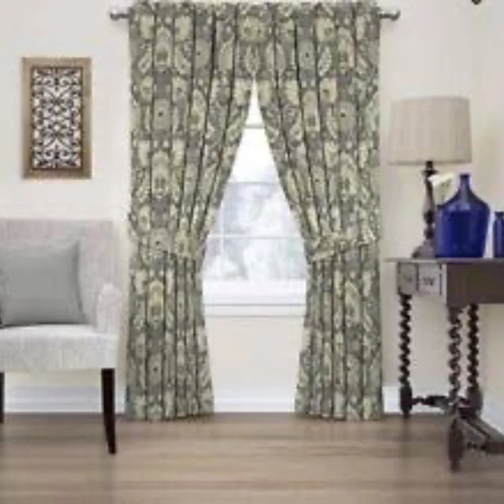 New Waverly CliftonBlack Floral Rod-Pocket Tie-Back Curtain Panel, 62